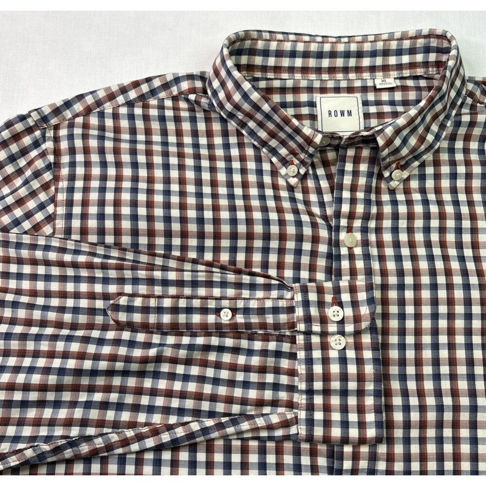 ROWM  Button Down Long Sleeve Checked Shirt cotton Blend Mens XL